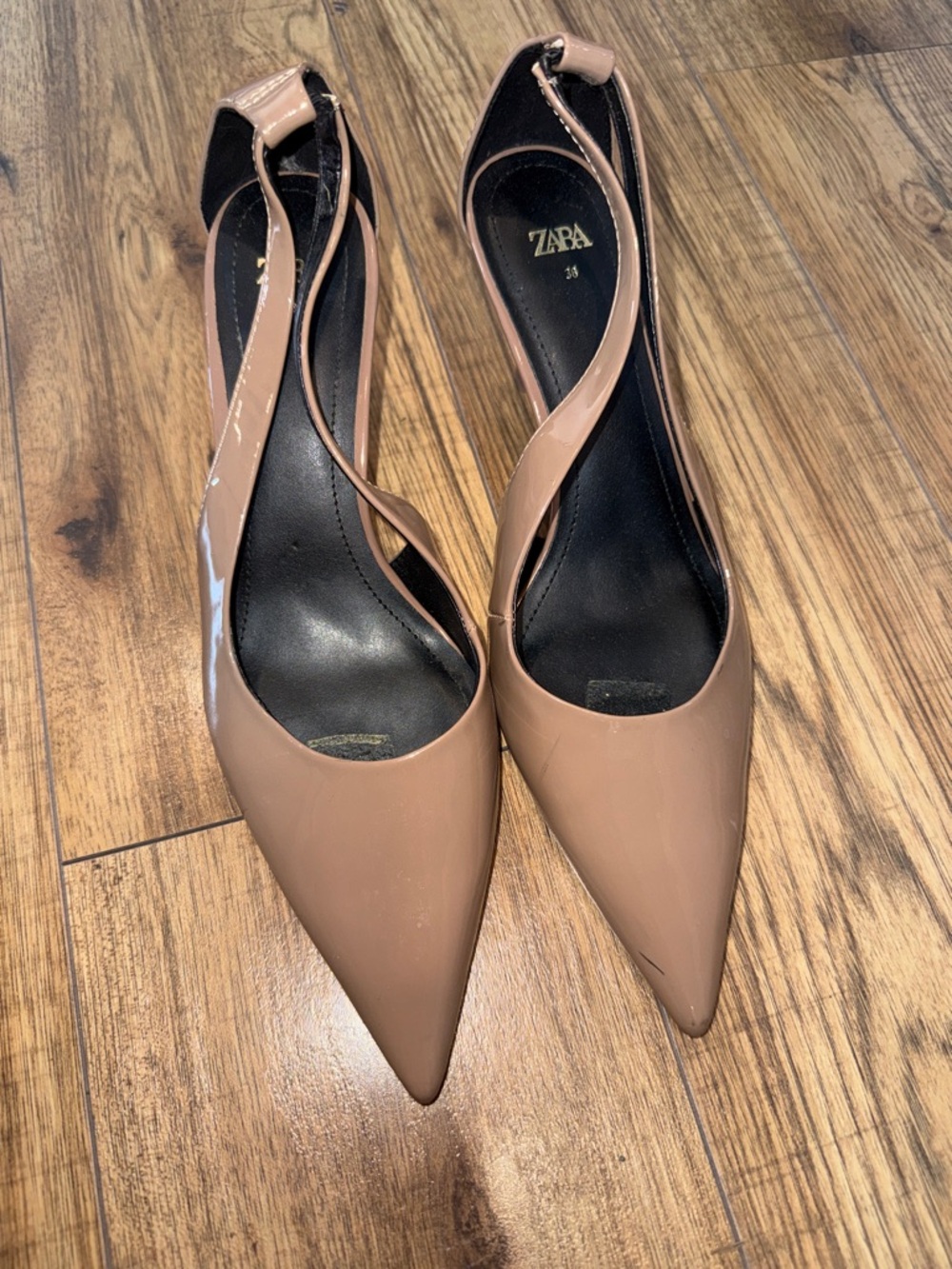 Zara Blush Patent Pointed-Toe Slingback Pumps